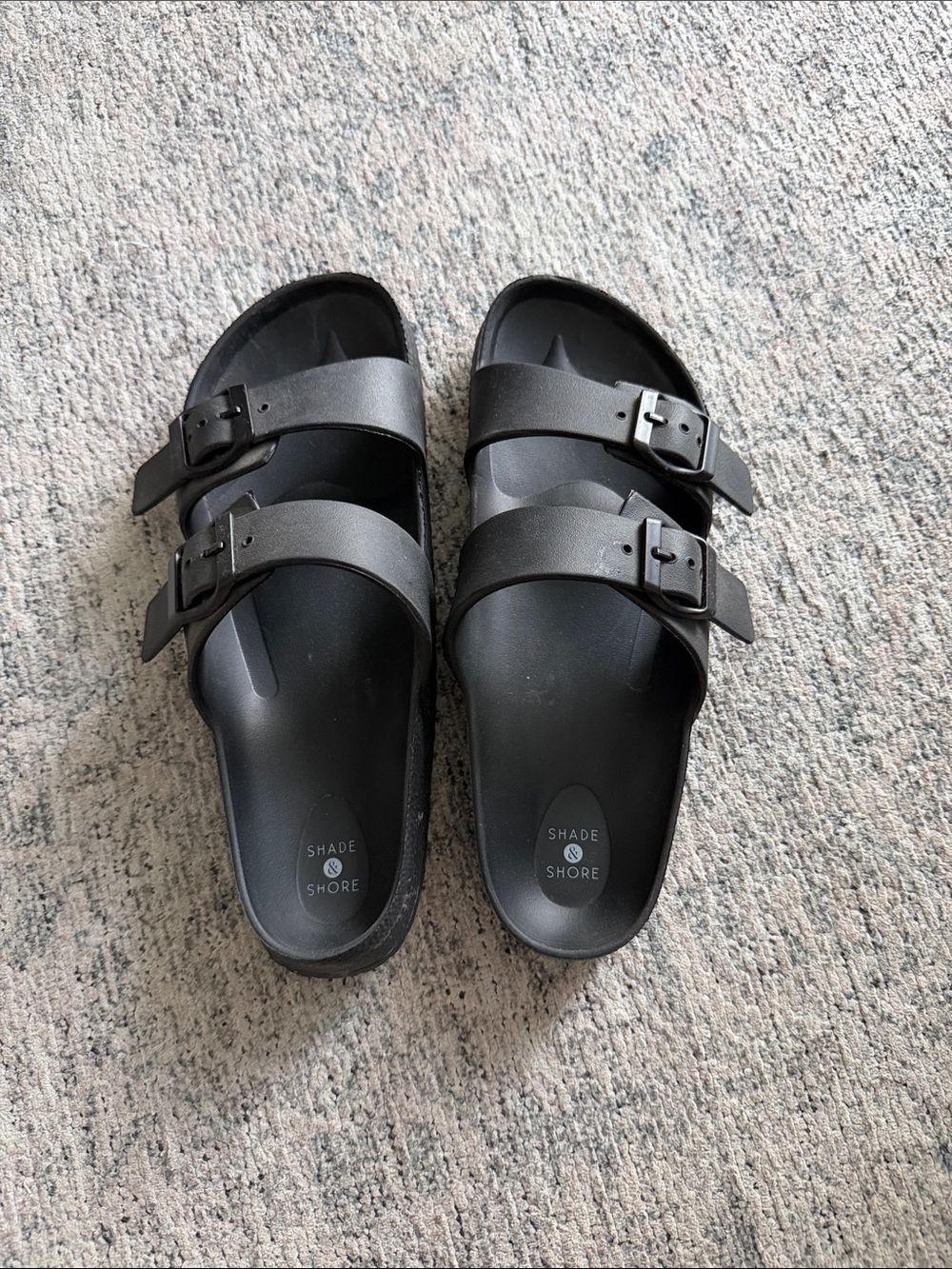 Shade & Shore Black Double-Buckle Comfort Slides